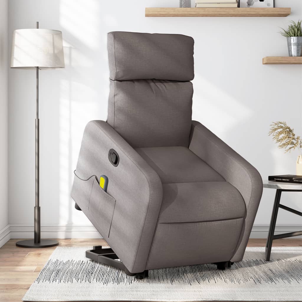 Vetonek Sillón reclinable de masaje elevable tela gris taupé