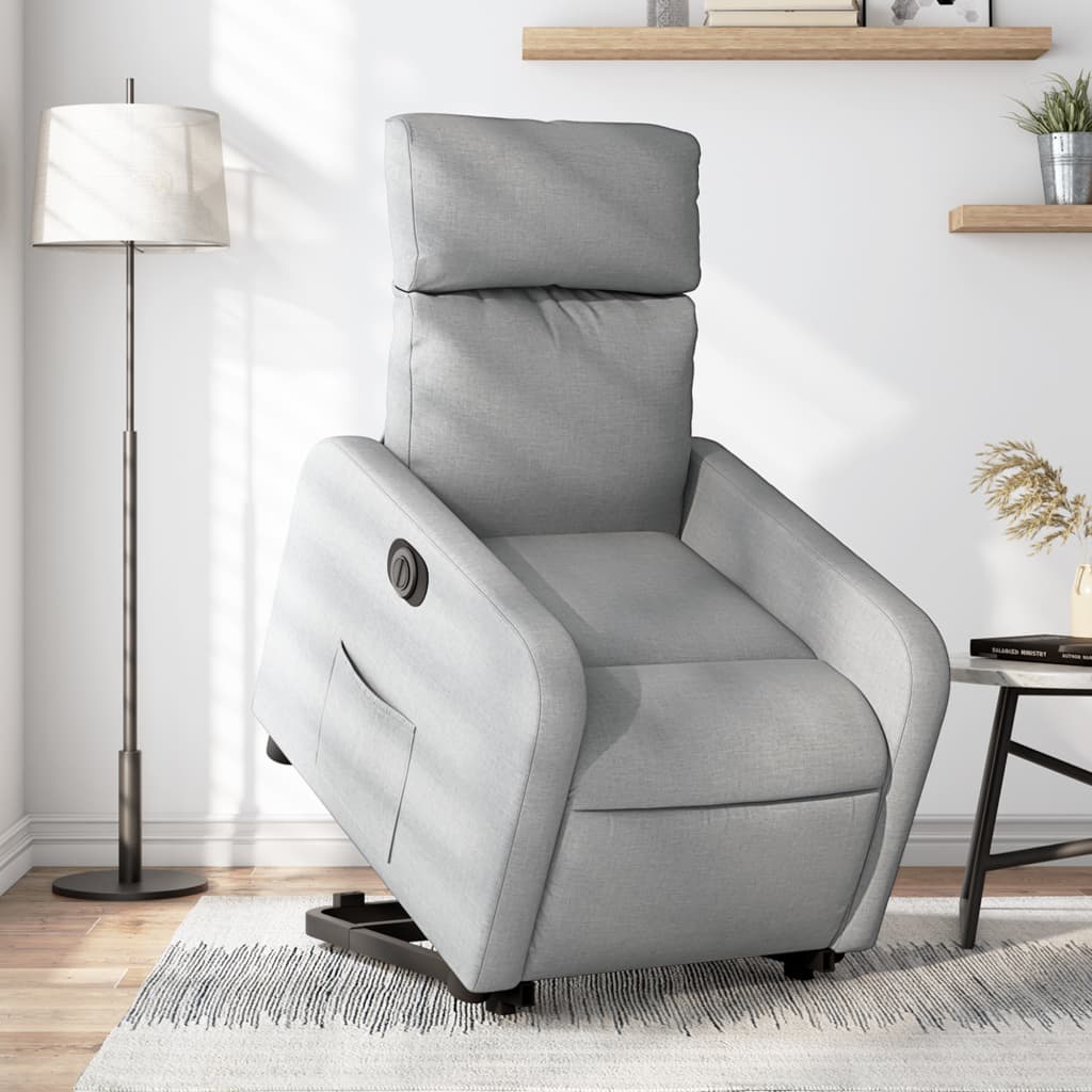 Vetonek Sillón eléctrico reclinable elevable de tela gris claro