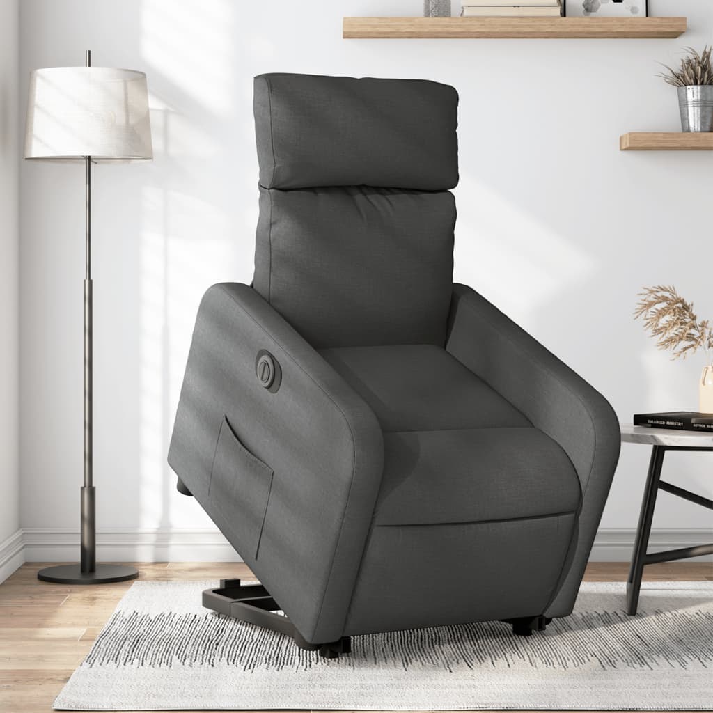 Vetonek Sillón eléctrico reclinable elevable de tela gris oscuro