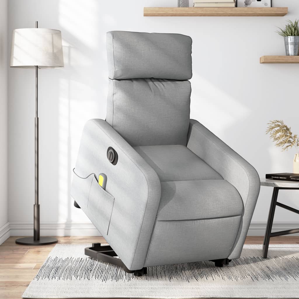 Vetonek Sillón de masaje eléctrico reclinable elevable tela gris claro