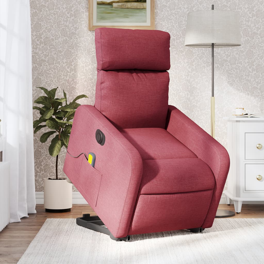 Vetonek Sillón de masaje elevable eléctrico tela rojo tinto