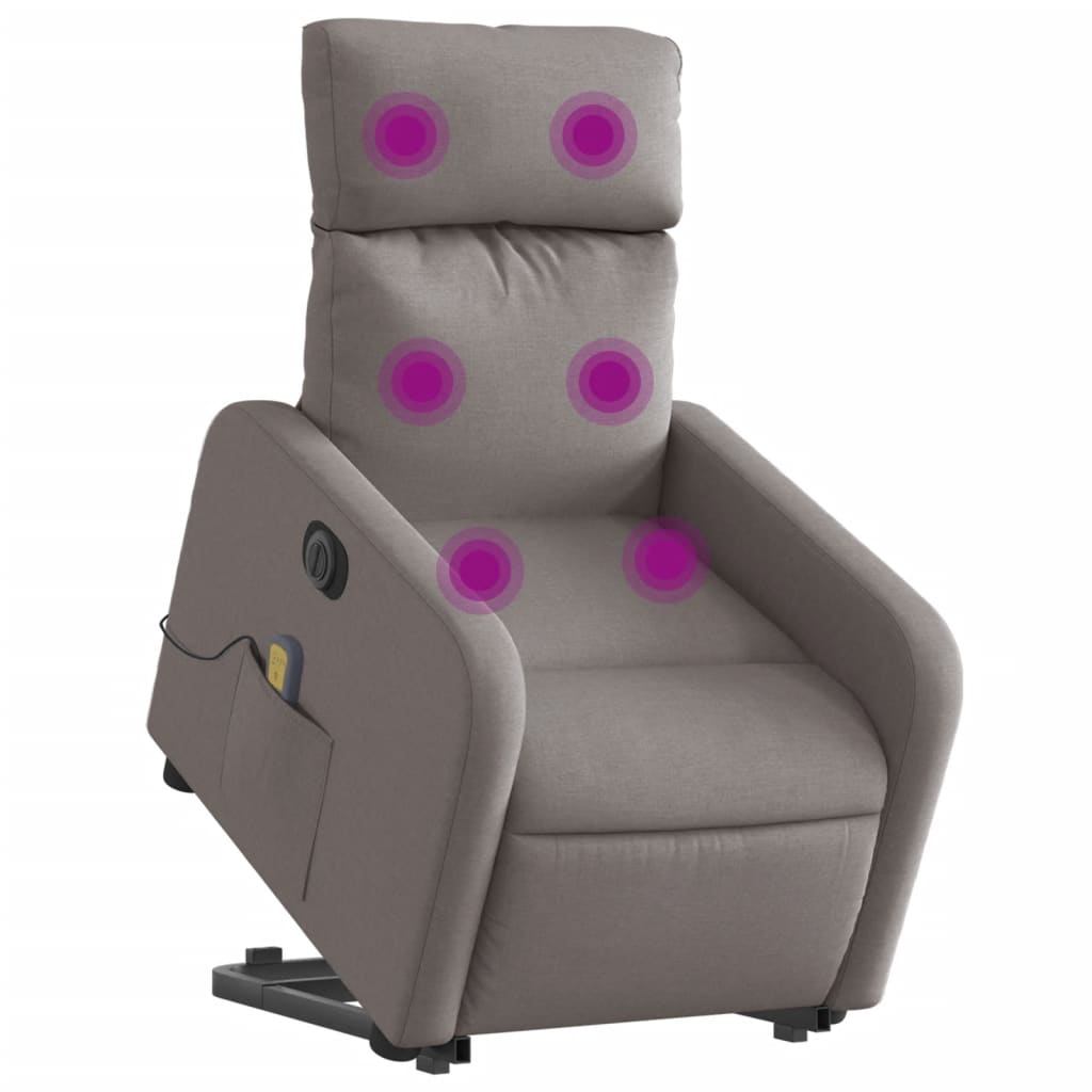 Reclinable electric massage chair lifting taupé fabric