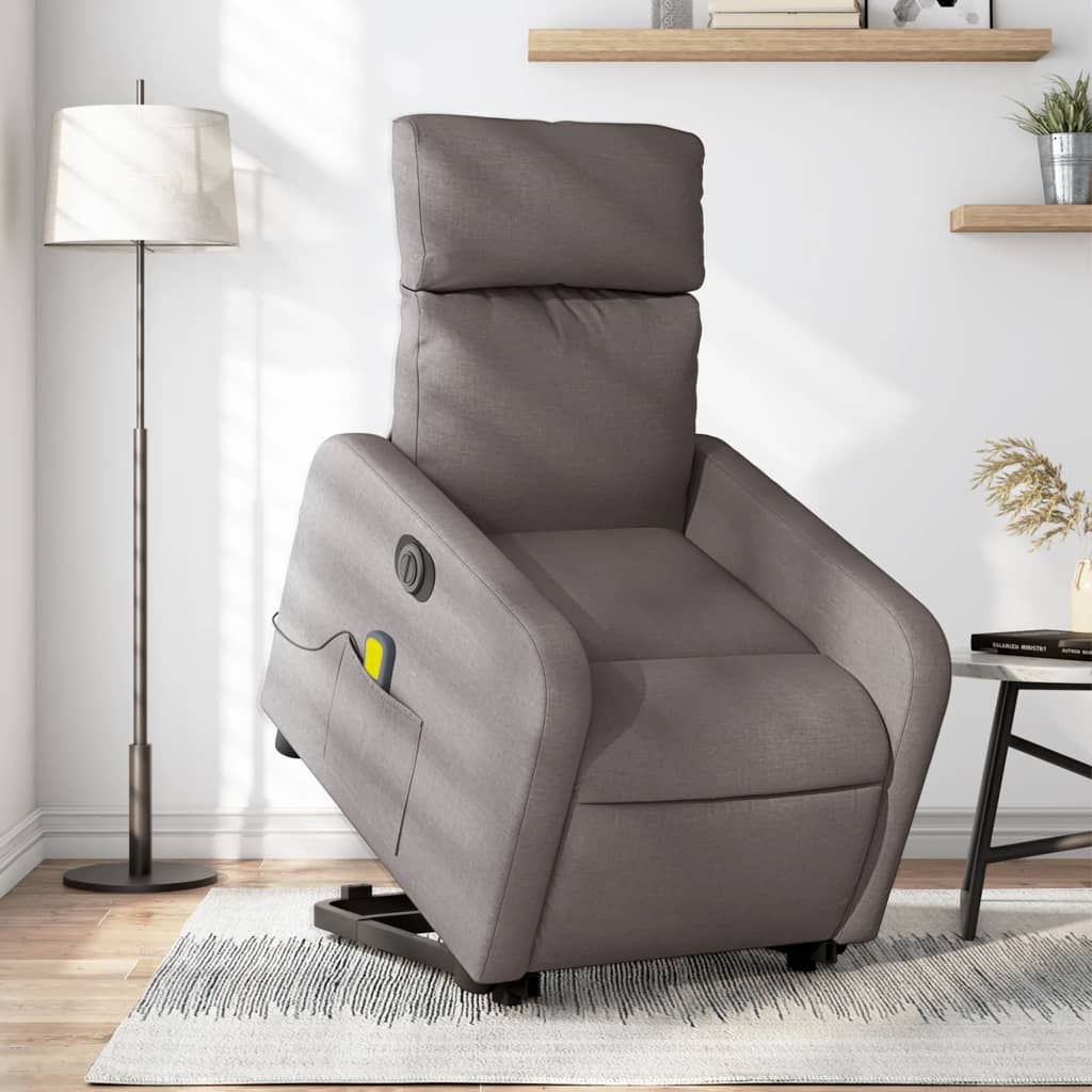 Vetonek Sillón de masaje eléctrico reclinable elevable tela taupé