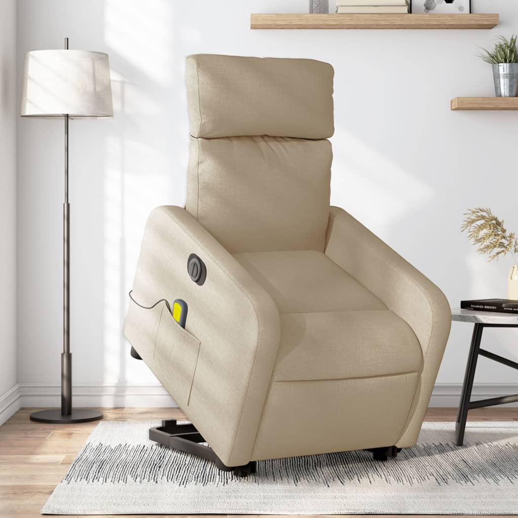 Vetonek Sillón de masaje eléctrico reclinable elevable tela crema