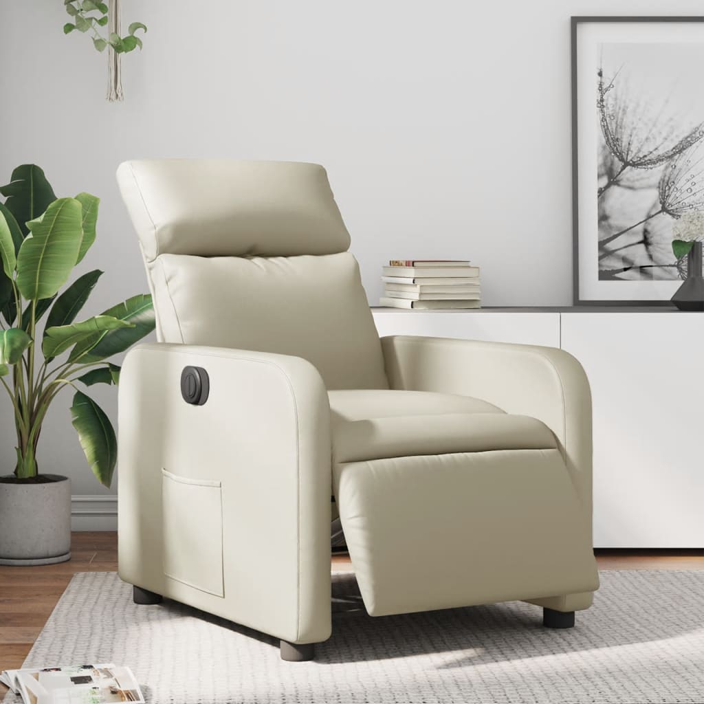 Vetonek Sillón reclinable eléctrico de cuero sintético crema