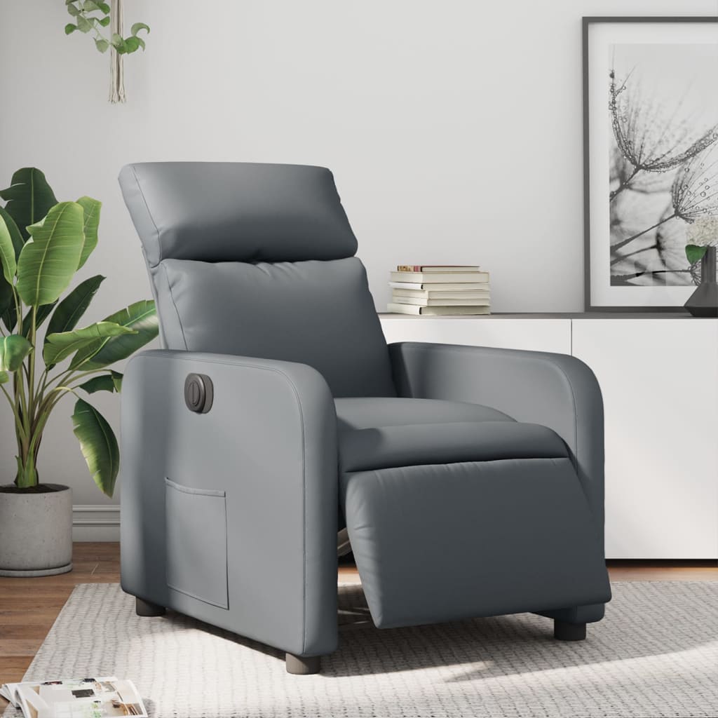 Vetonek Sillón reclinable eléctrico de cuero sintético gris