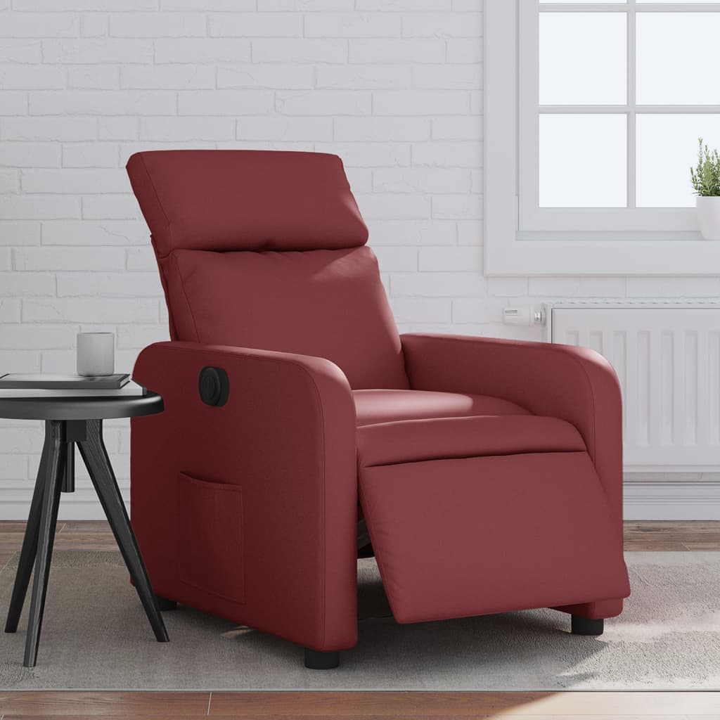 Vetonek Sillón reclinable eléctrico de cuero sintético rojo tinto