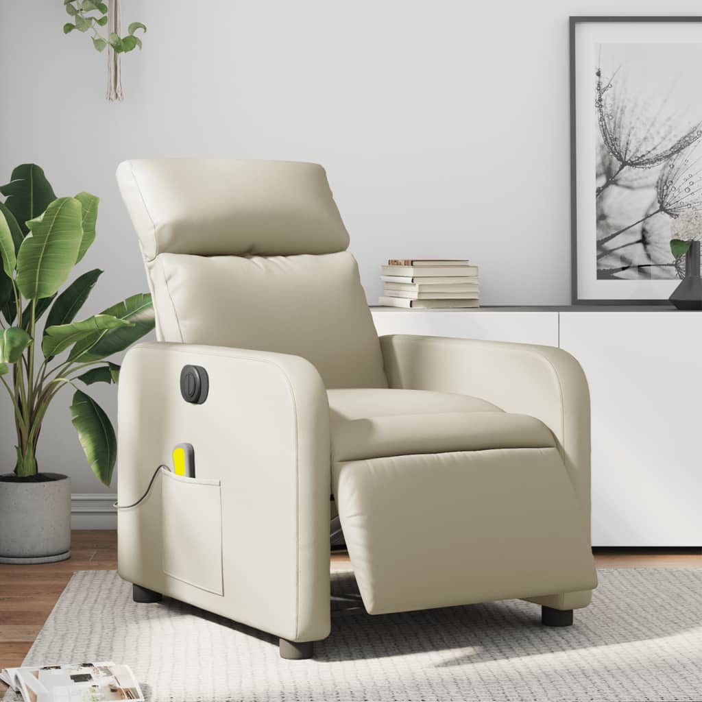 Vetonek Sillón de masaje reclinable eléctrico cuero sintético crema