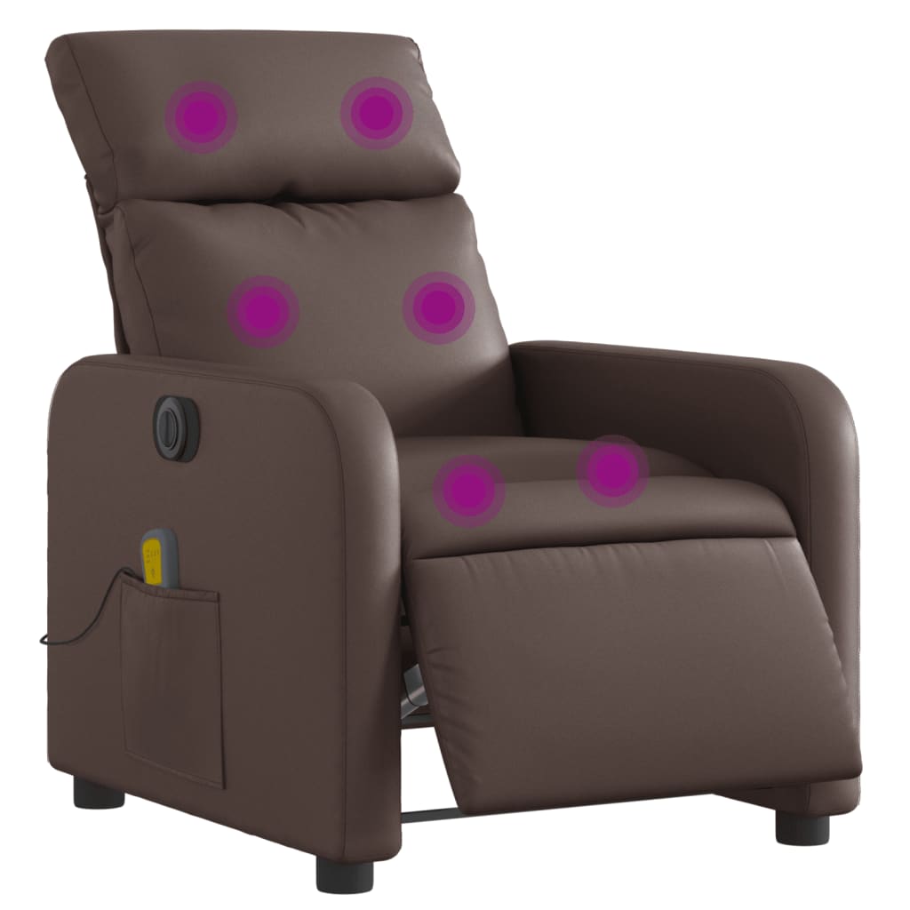 Electric reclining massage armchair Brown synthetic leather