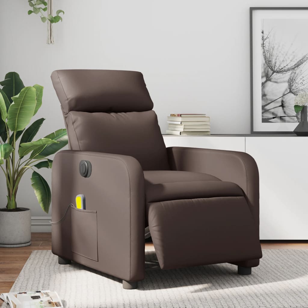 Vetonek Sillón de masaje reclinable eléctrico cuero sintético marrón