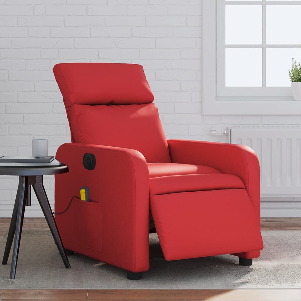 Vetonek Sillón de masaje reclinable eléctrico de cuero artificial rojo