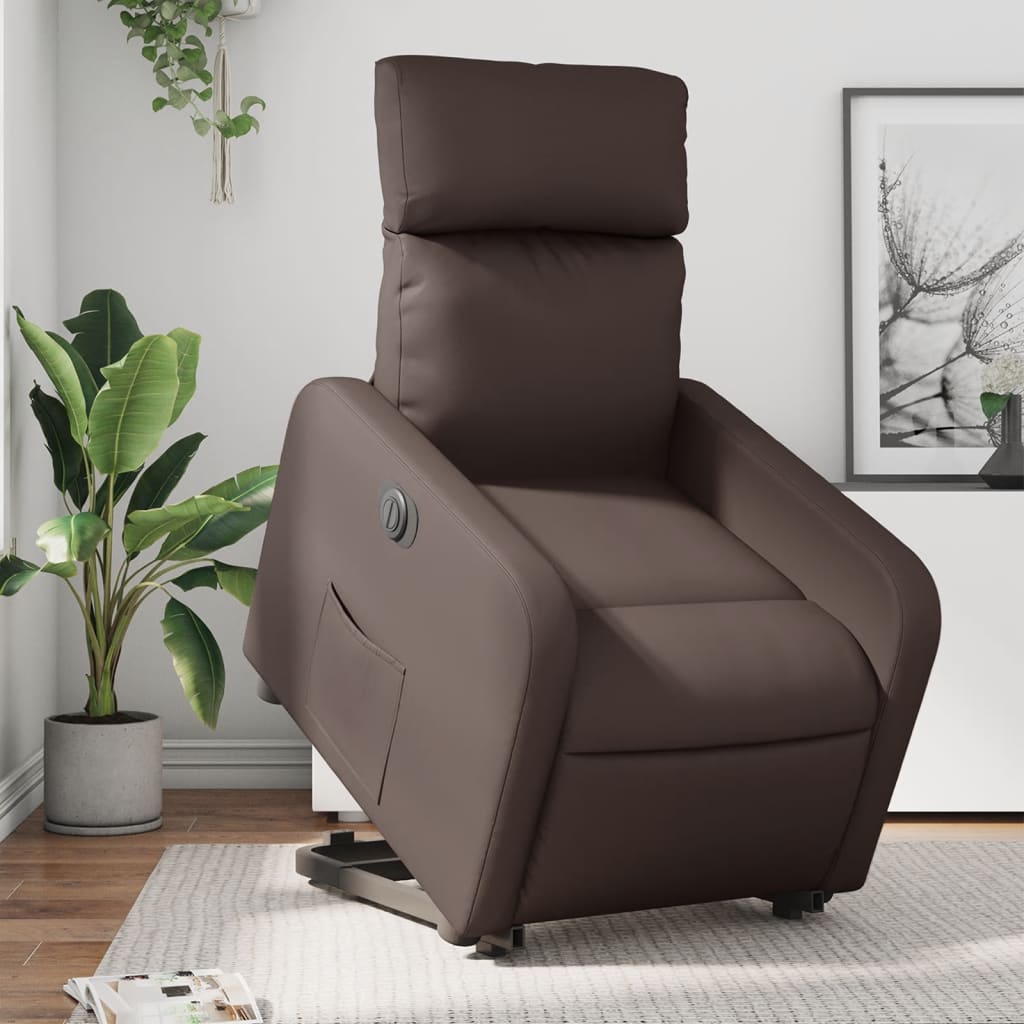 Vetonek Sillón reclinable elevable eléctrico de cuero sintético marrón