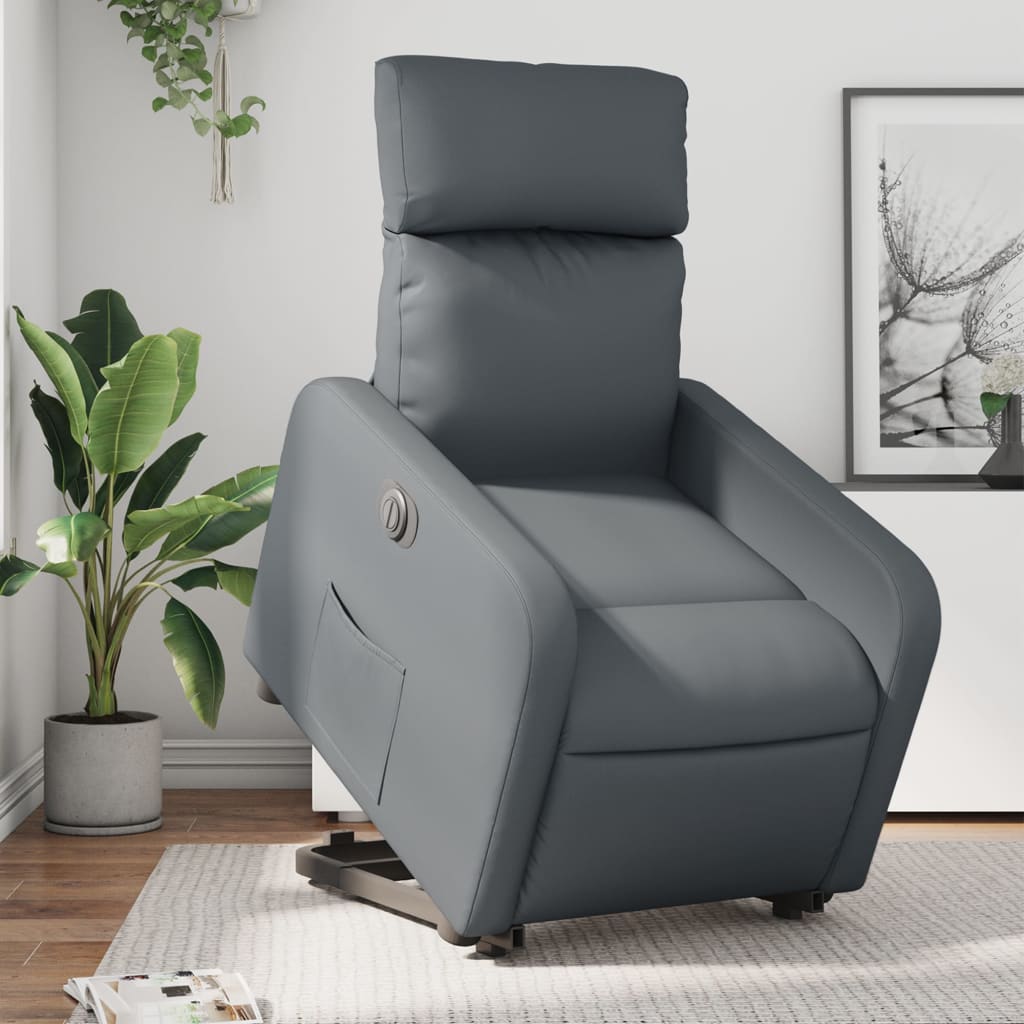 Vetonek Sillón reclinable elevable eléctrico de cuero sintético gris