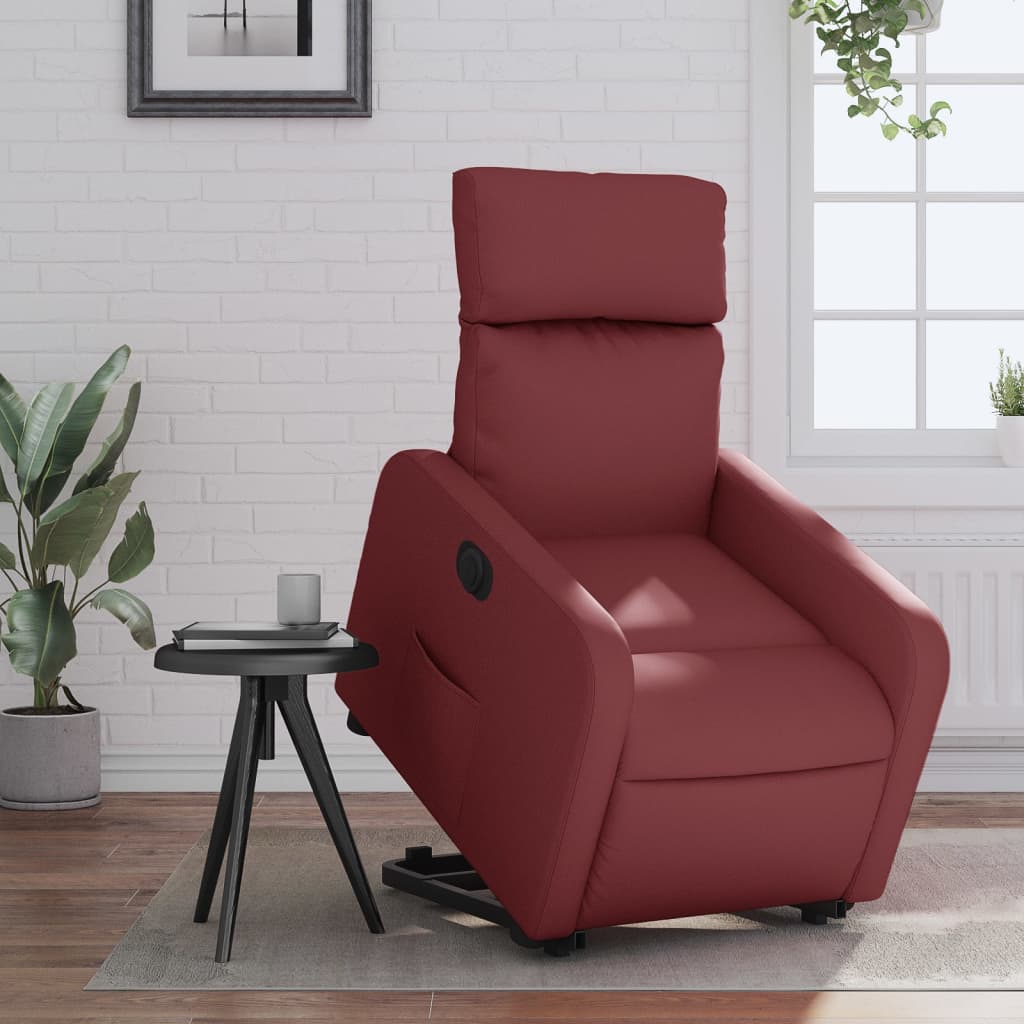 Vetonek Sillón elevable eléctrico cuero artificial rojo tinto