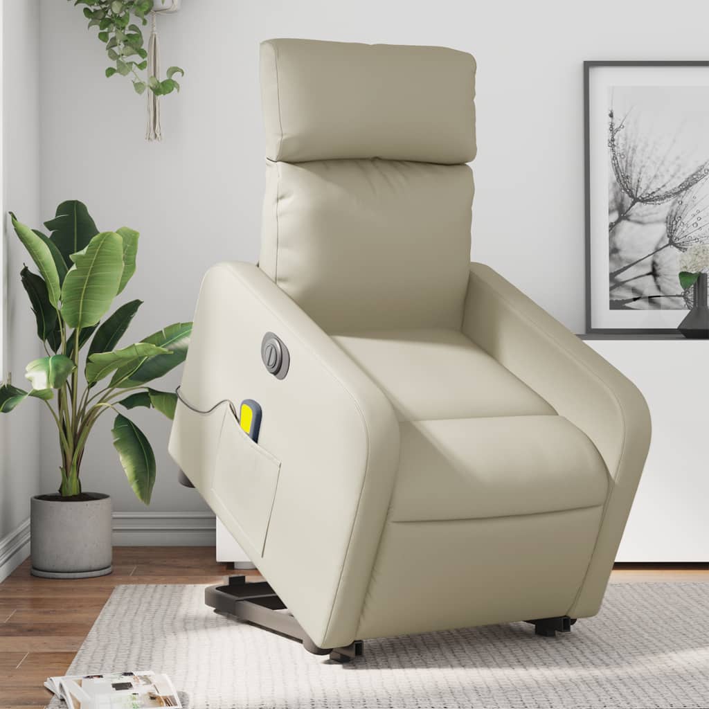 Vetonek Sillón de masaje elevable eléctrico cuero sintético crema