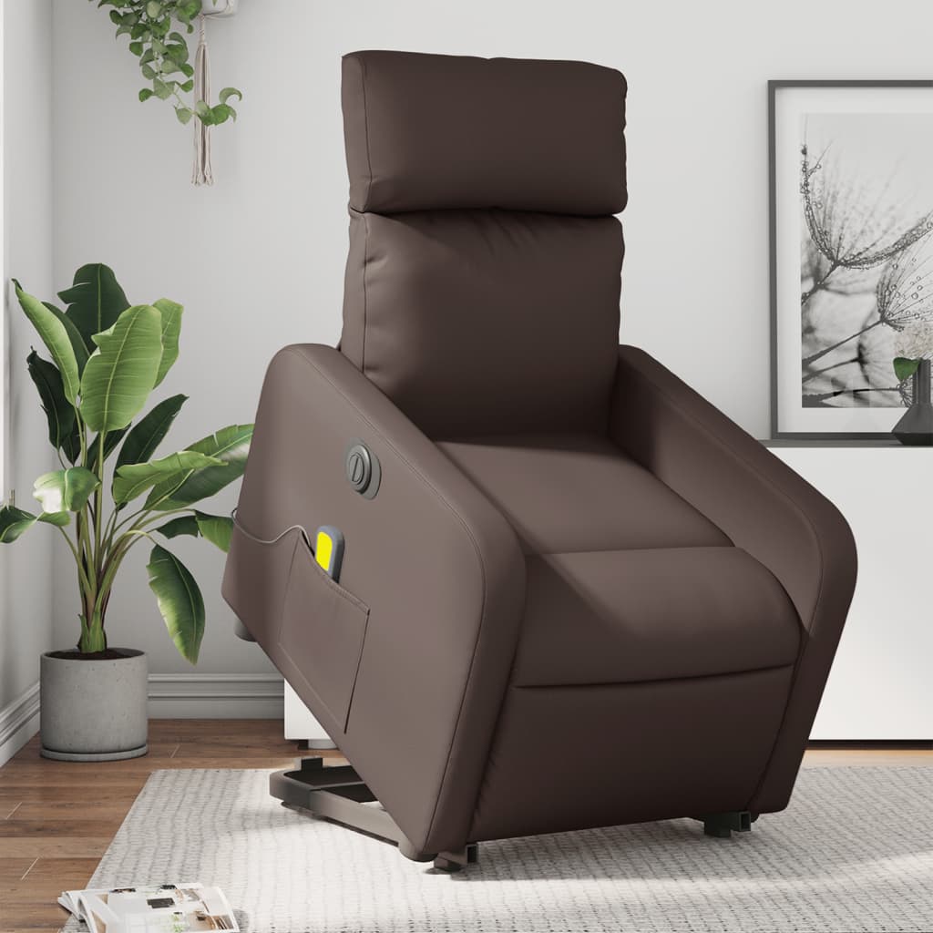 Vetonek Sillón de masaje elevable eléctrico cuero sintético marrón