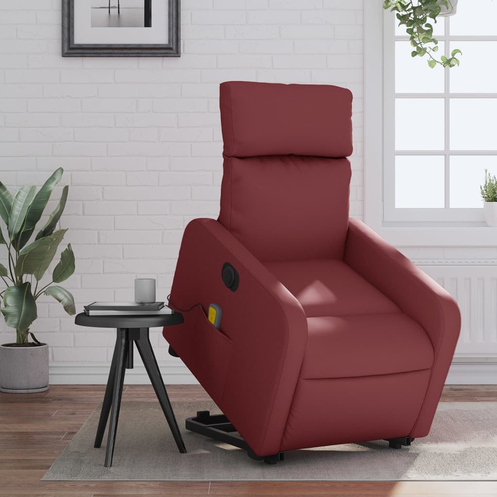 Vetonek Sillón de masaje elevable eléctrico cuero artificial rojo tinto