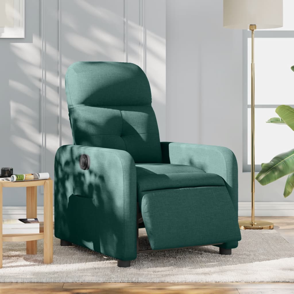 Vetonek Sillón reclinable eléctrico tela verde oscuro