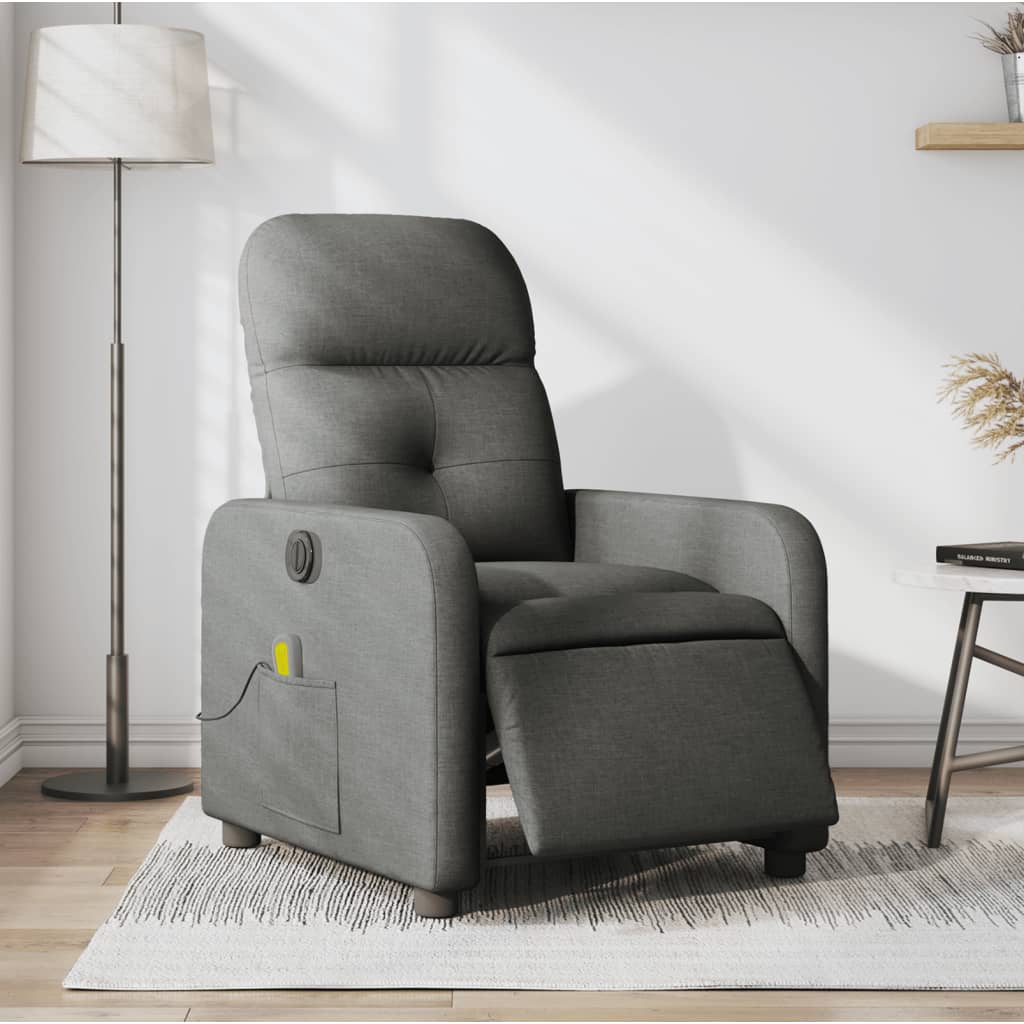 Vetonek Sillón reclinable de masaje eléctrico tela gris oscuro