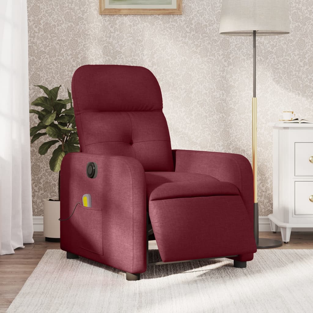 Vetonek Sillón de masaje reclinable eléctrico tela rojo tinto