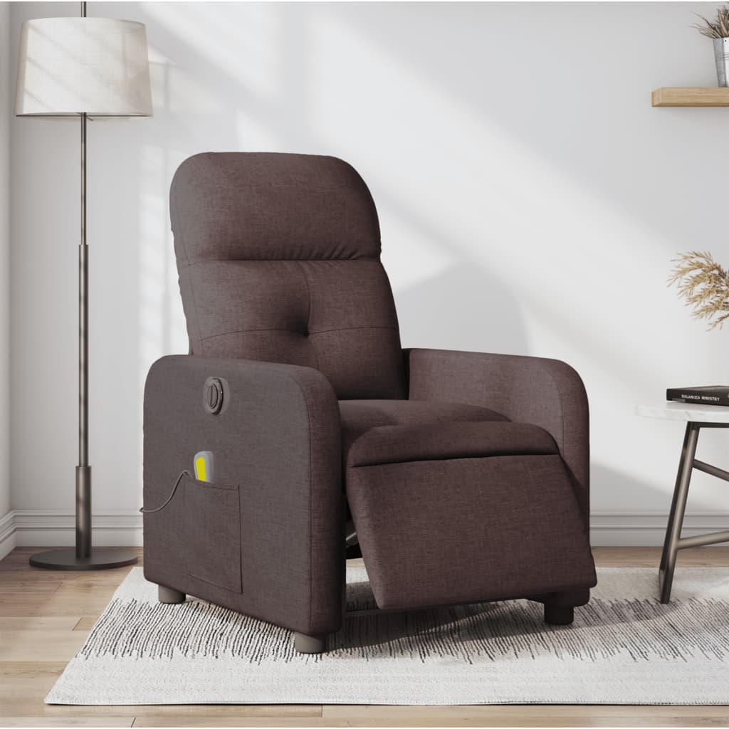 Vetonek Sillón reclinable de masaje eléctrico tela marrón oscuro