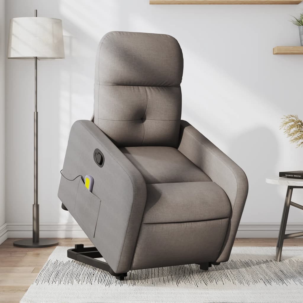 Vetonek Sillón reclinable de masaje elevable tela gris taupé