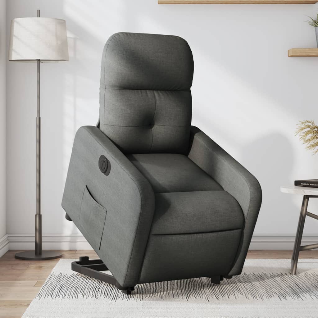 Vetonek Sillón eléctrico reclinable elevable de tela gris oscuro