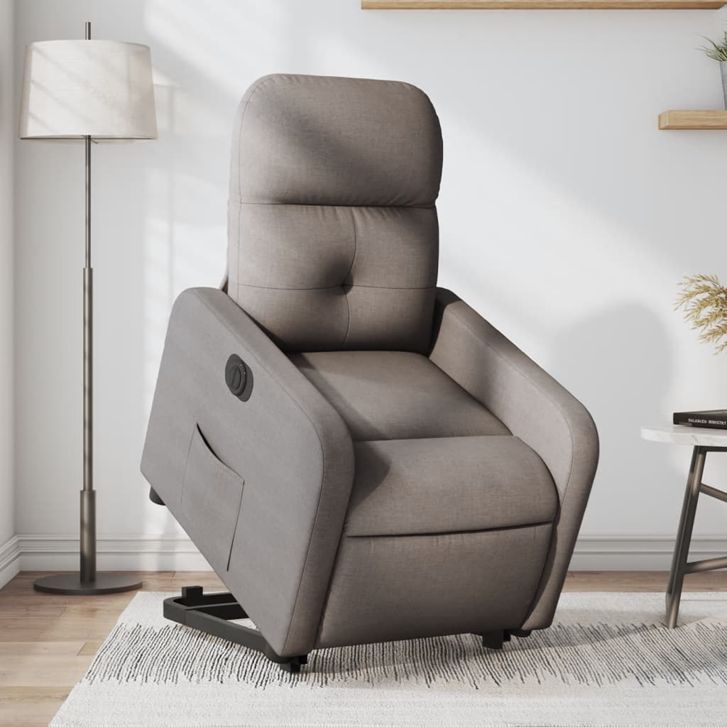 Vetonek Sillón eléctrico reclinable elevable de tela gris taupe