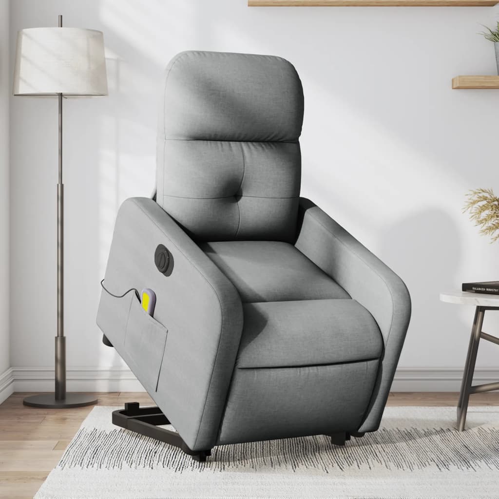 Vetonek Sillón de masaje eléctrico reclinable elevable tela gris claro