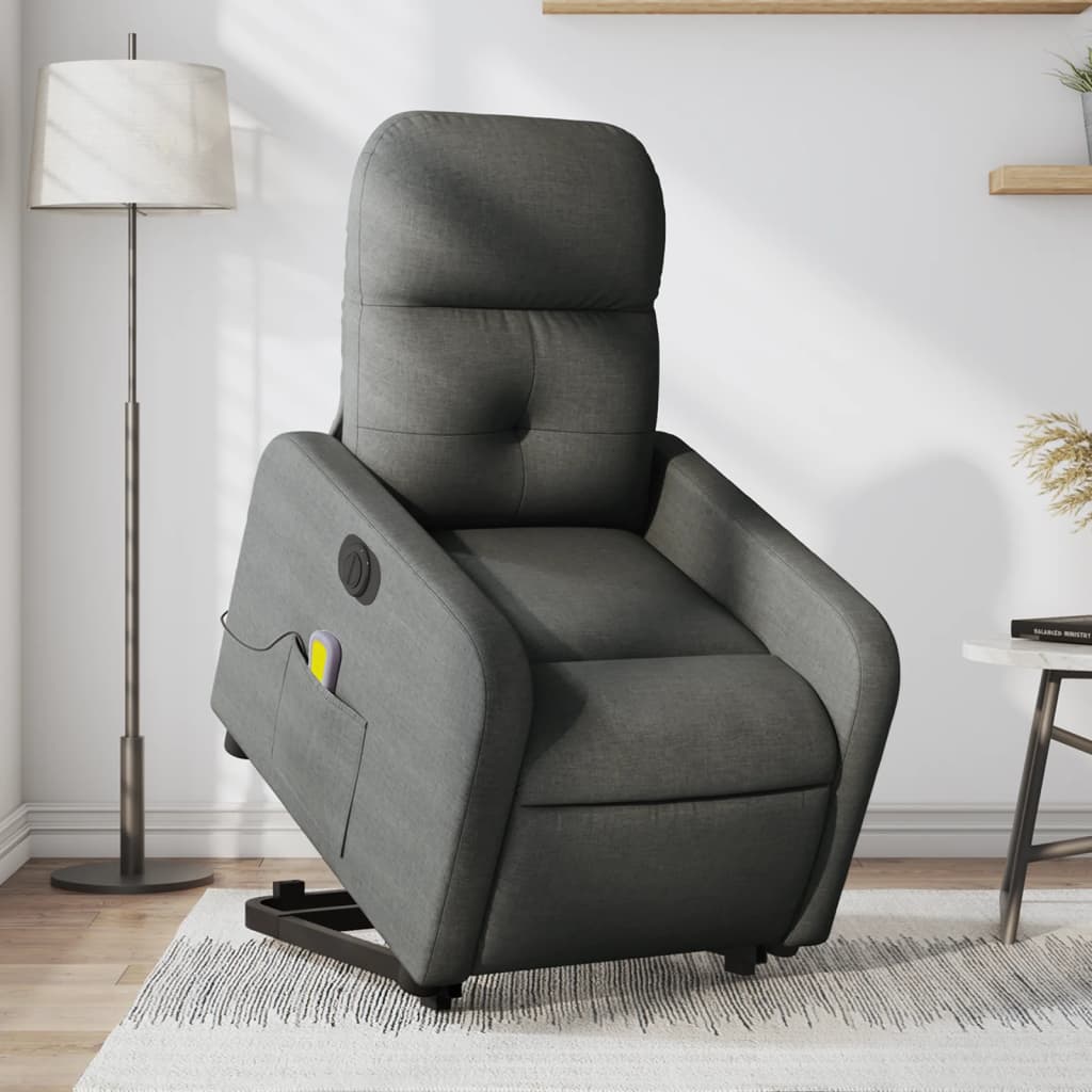 Vetonek Sillón de masaje eléctrico reclinable elevable tela gris oscuro