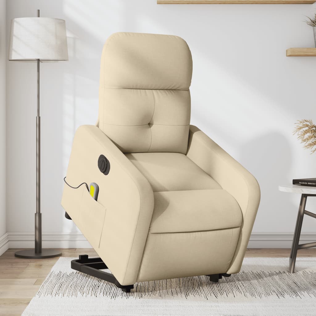 Vetonek Sillón de masaje eléctrico reclinable elevable tela crema