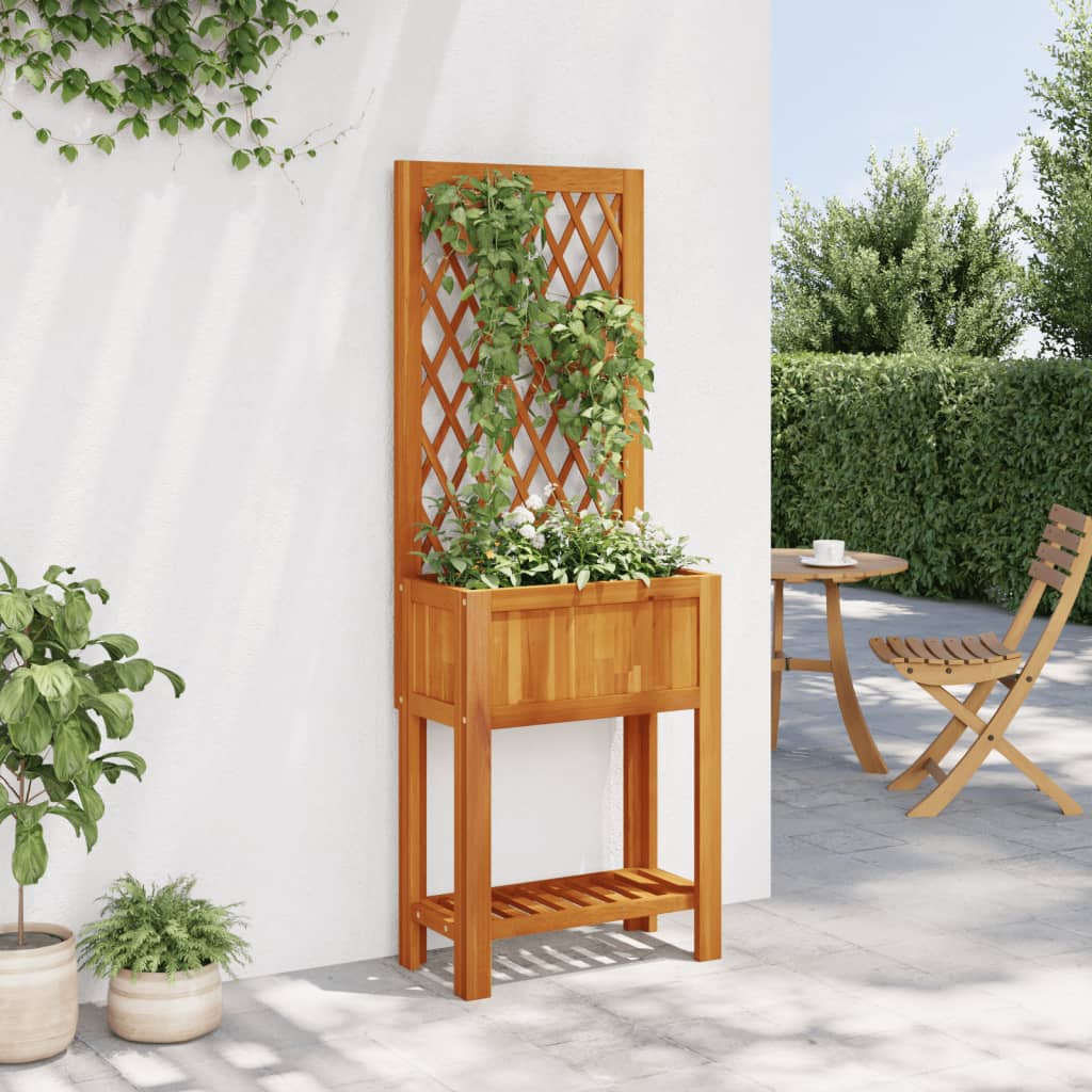 Jardinière avec treillis et étagère en acacia massif 55x29,5x152 cm - Vetonek
