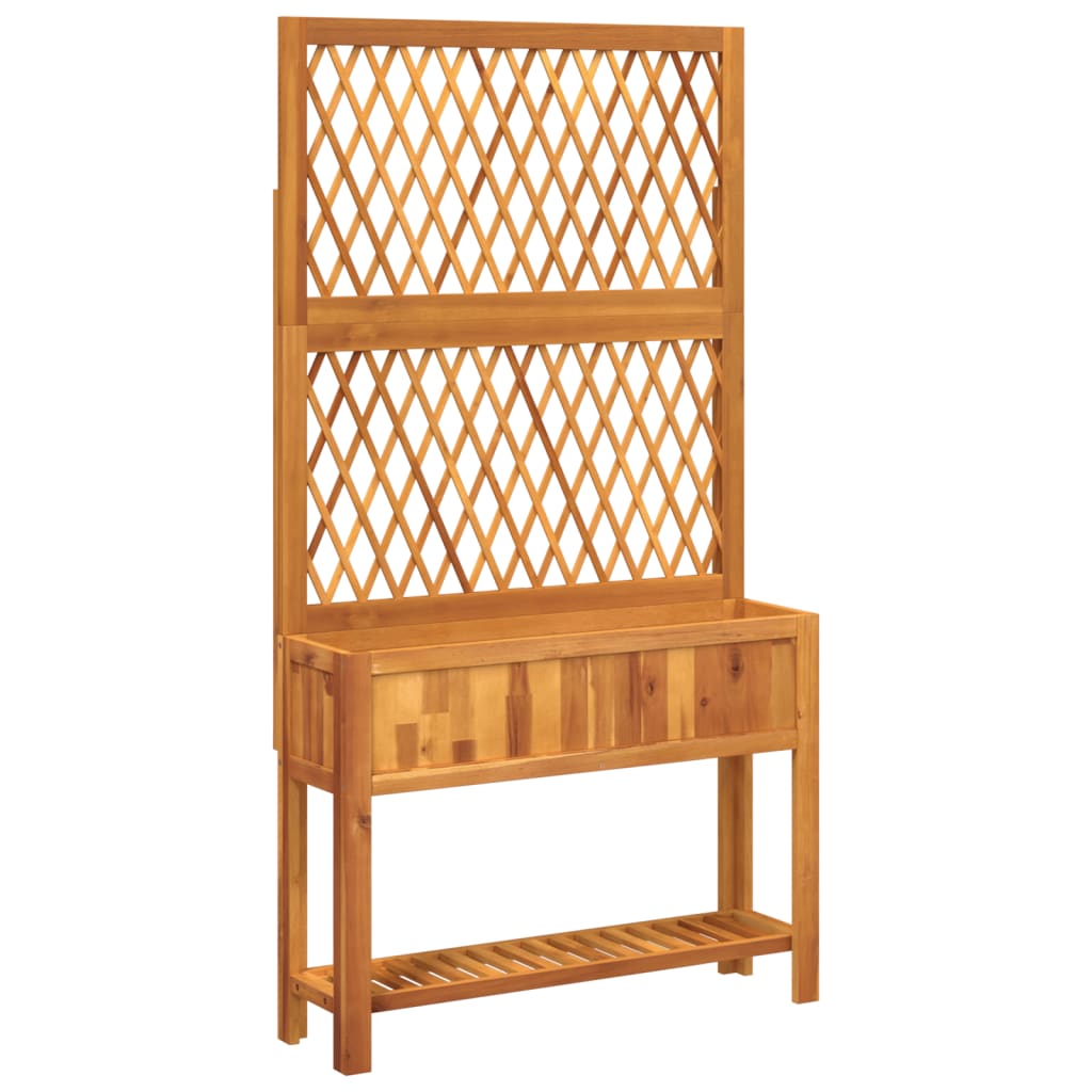 Jardinière Vetonek avec treillis et étagère en acacia massif 100x32x185 cm