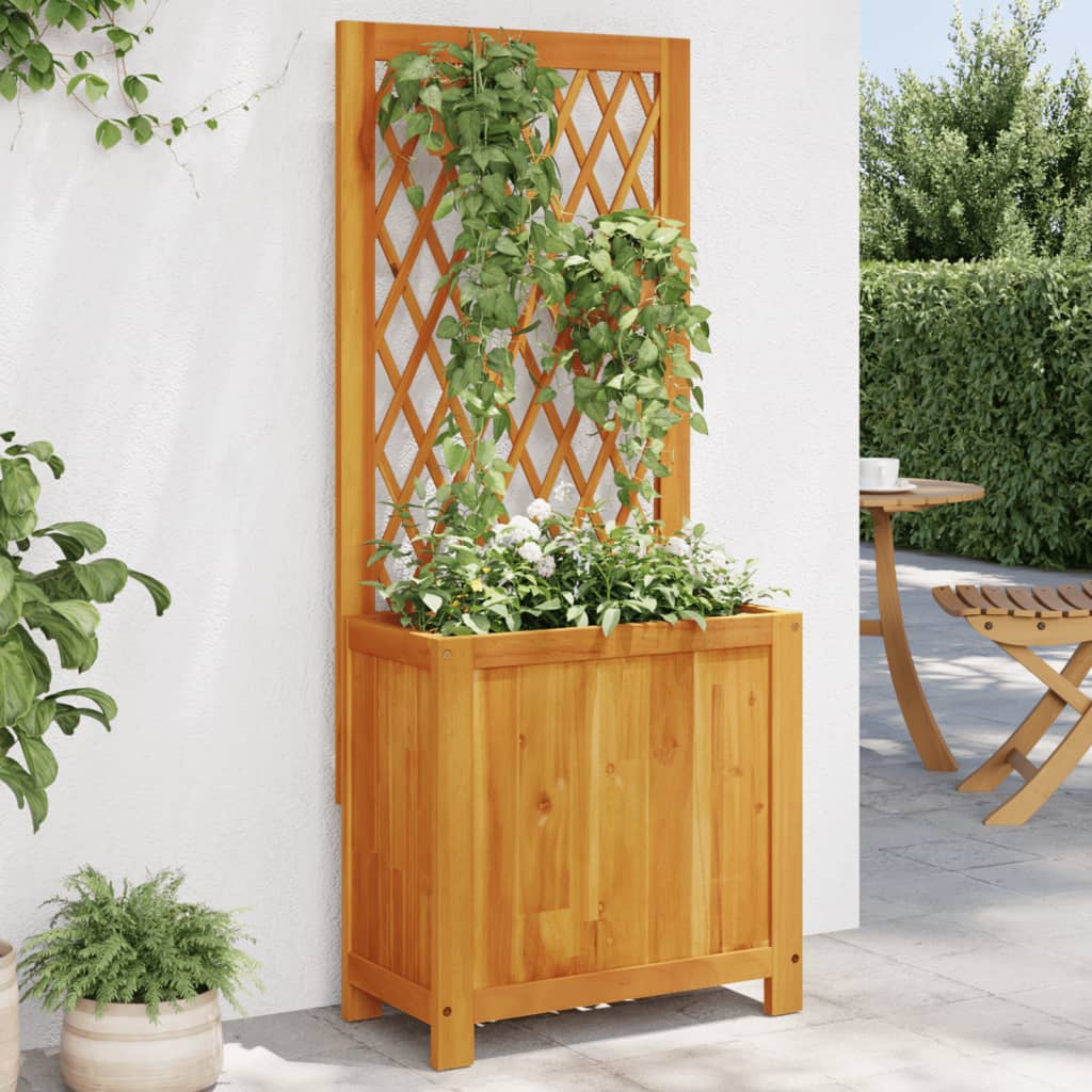 Vetonek Jardinera con enrejado y estante acacia maciza 55x29,5x132 cm