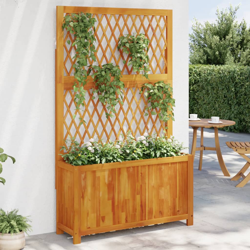 Jardinière avec treillis et étagère en acacia massif 100x32x165 cm v5633 Vetonek