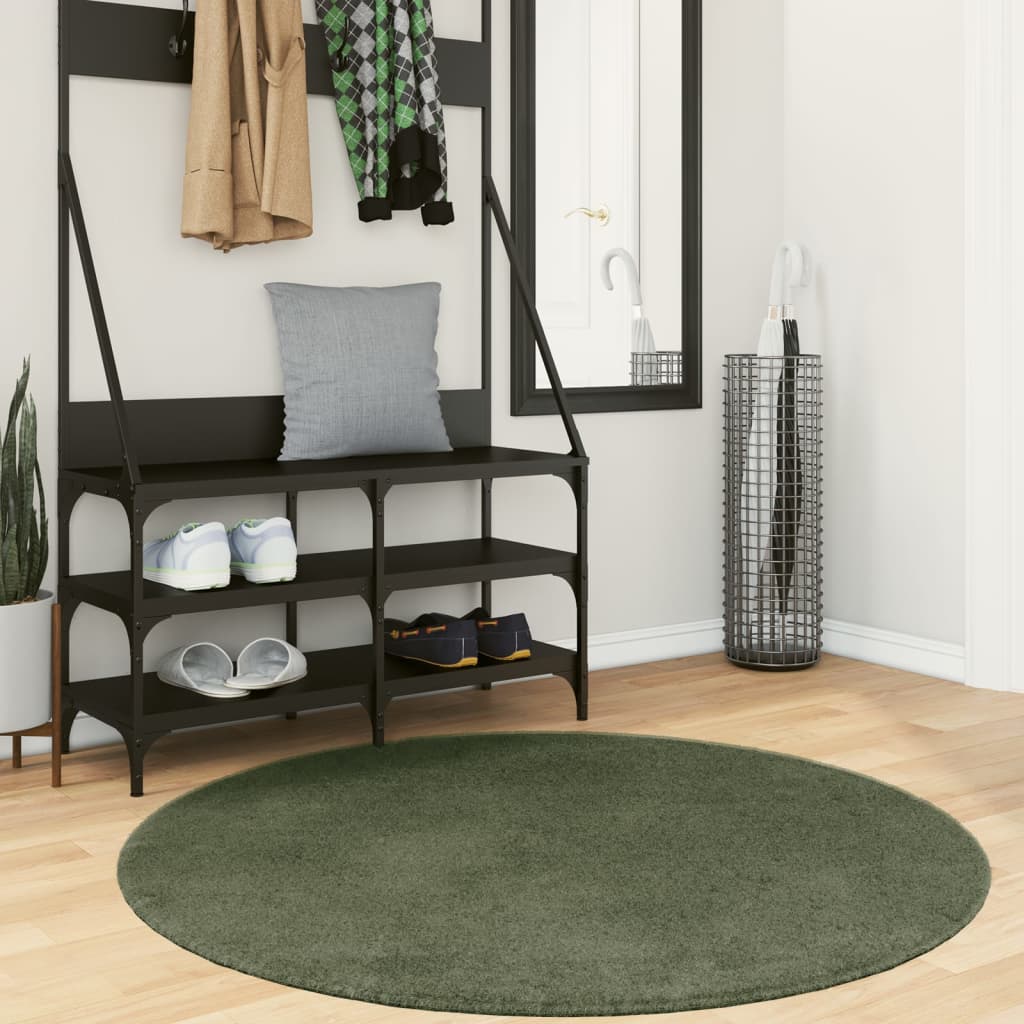 Tapis lavable doux à poils ras huarte vert forêt ø 120 cm v7064 Vetonek