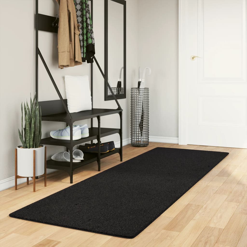 Alfombra de pelo corto suave lavable HUARTE negro 80x250 cm