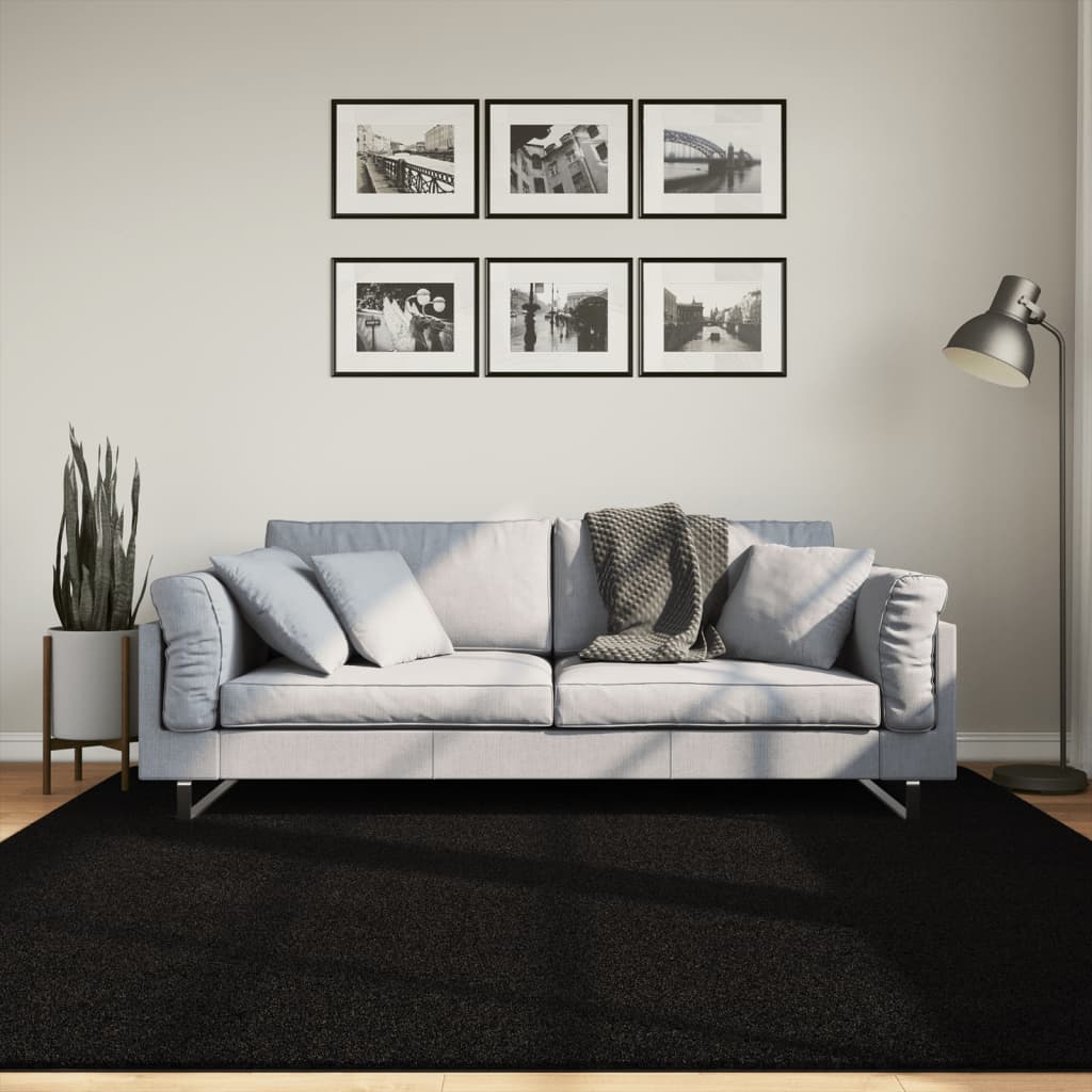 Alfombra de pelo corto suave lavable HUARTE negro 200x200 cm