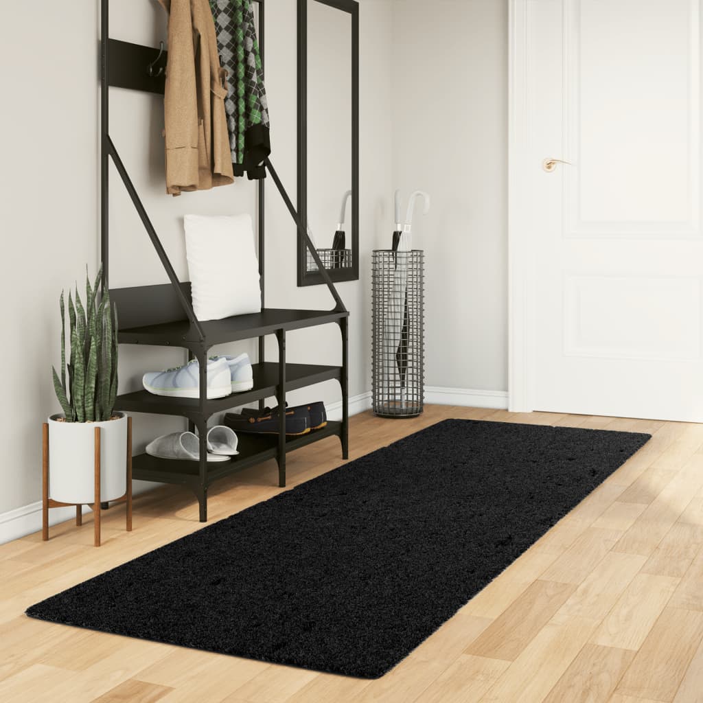 Vetonek Alfombra peluda de pelo largo moderna PAMPLONA negra 80x250 cm