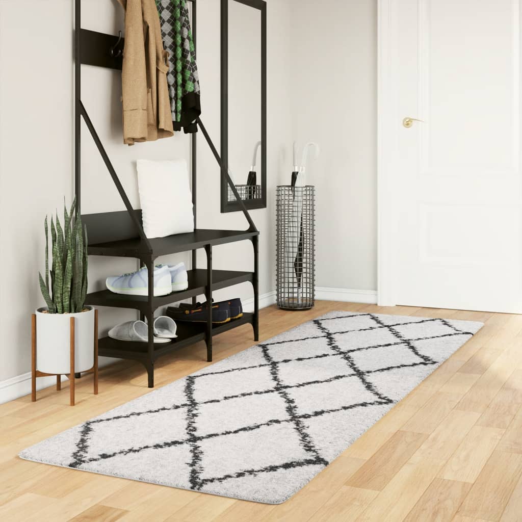 Vetonek Alfombra de pelo largo moderna PAMPLONA crema y negro 80x250 cm