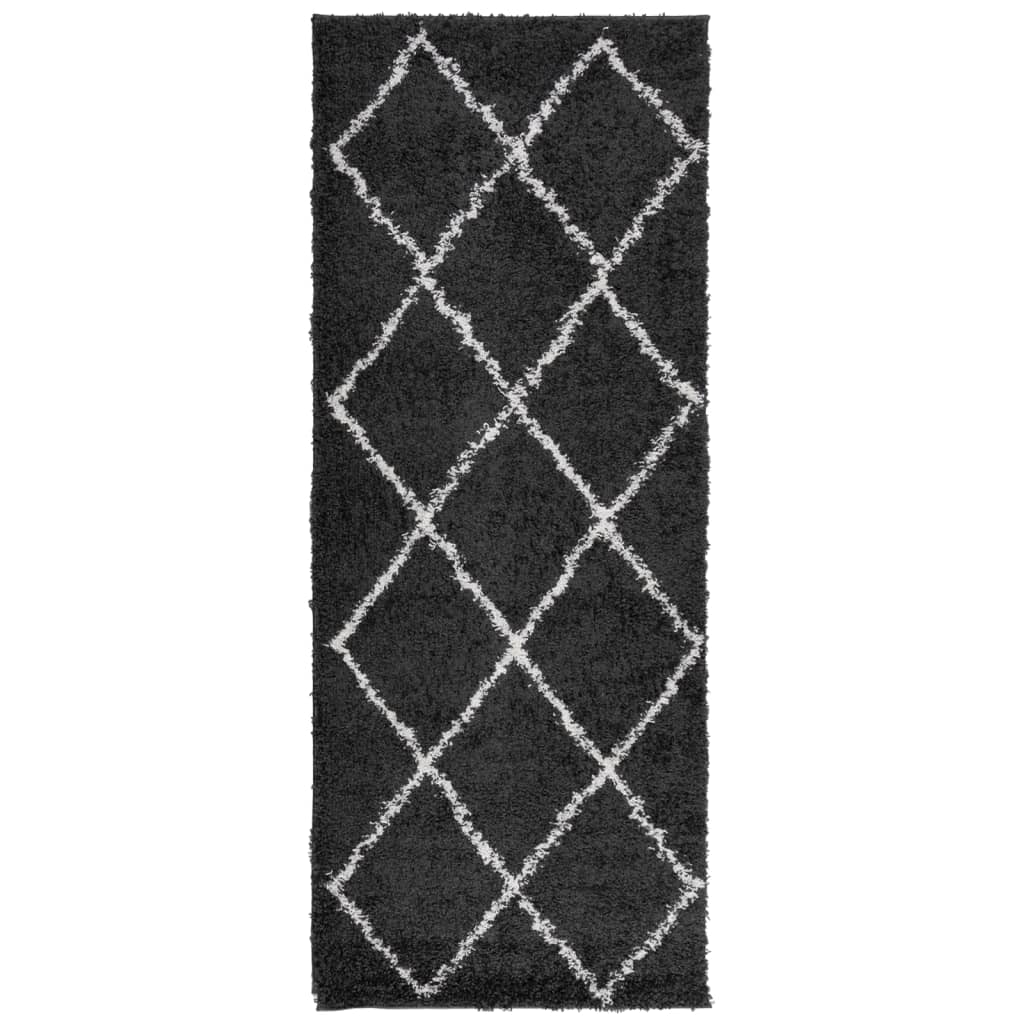 Modern Long Hair Carpet Pamplona preto e creme 80x200 cm