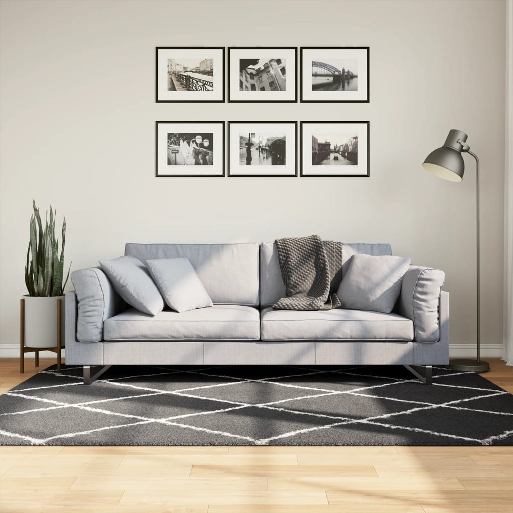 Moderno Longo Hair Carpet Pamplona Black and Cream 140x200cm