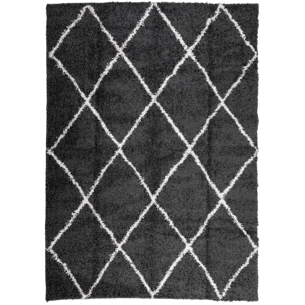 Modern Long Hair Carpet Pamplona Black and Cream 200x280cm