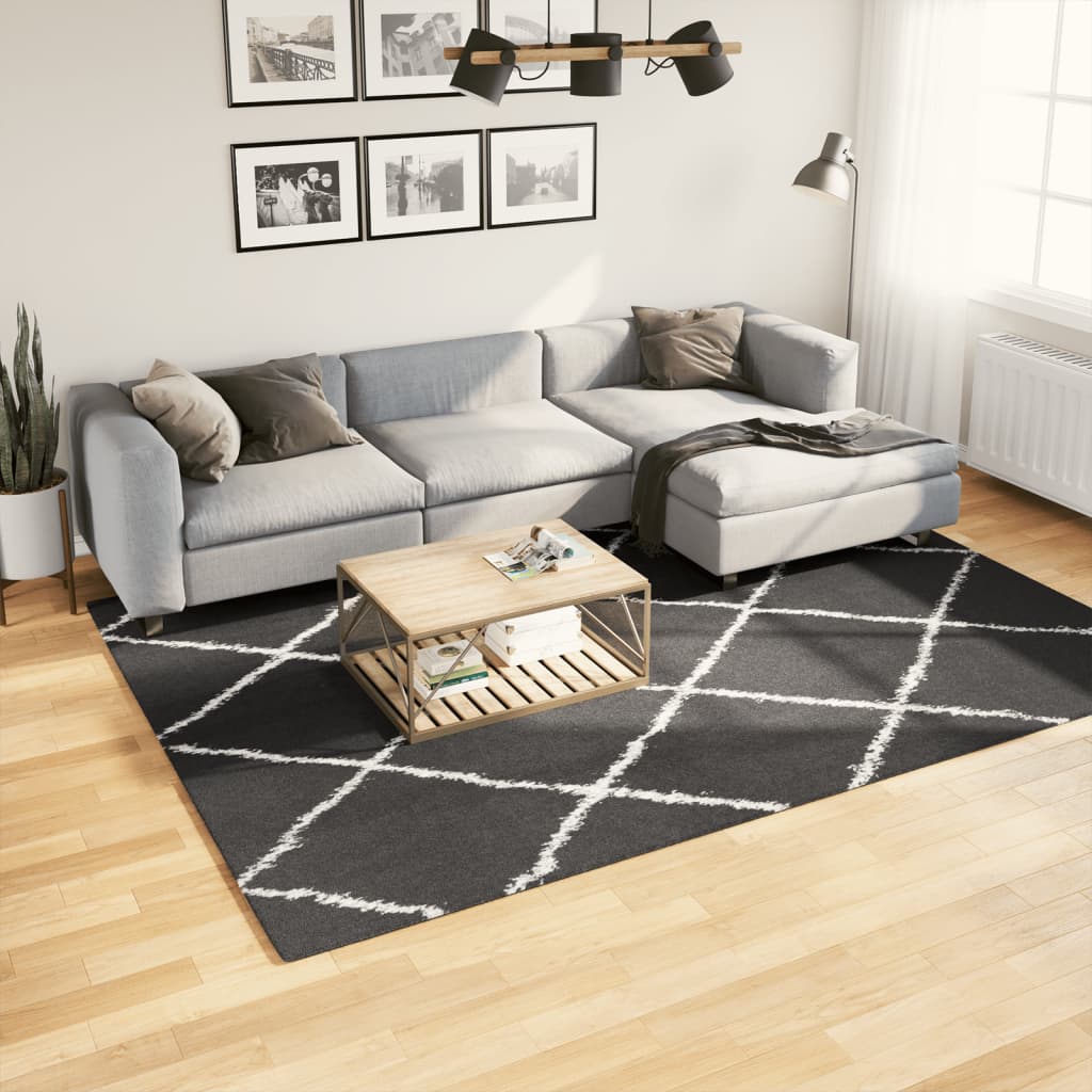 Modern Long Hair Carpet Pamplona Black and Cream 200x280cm