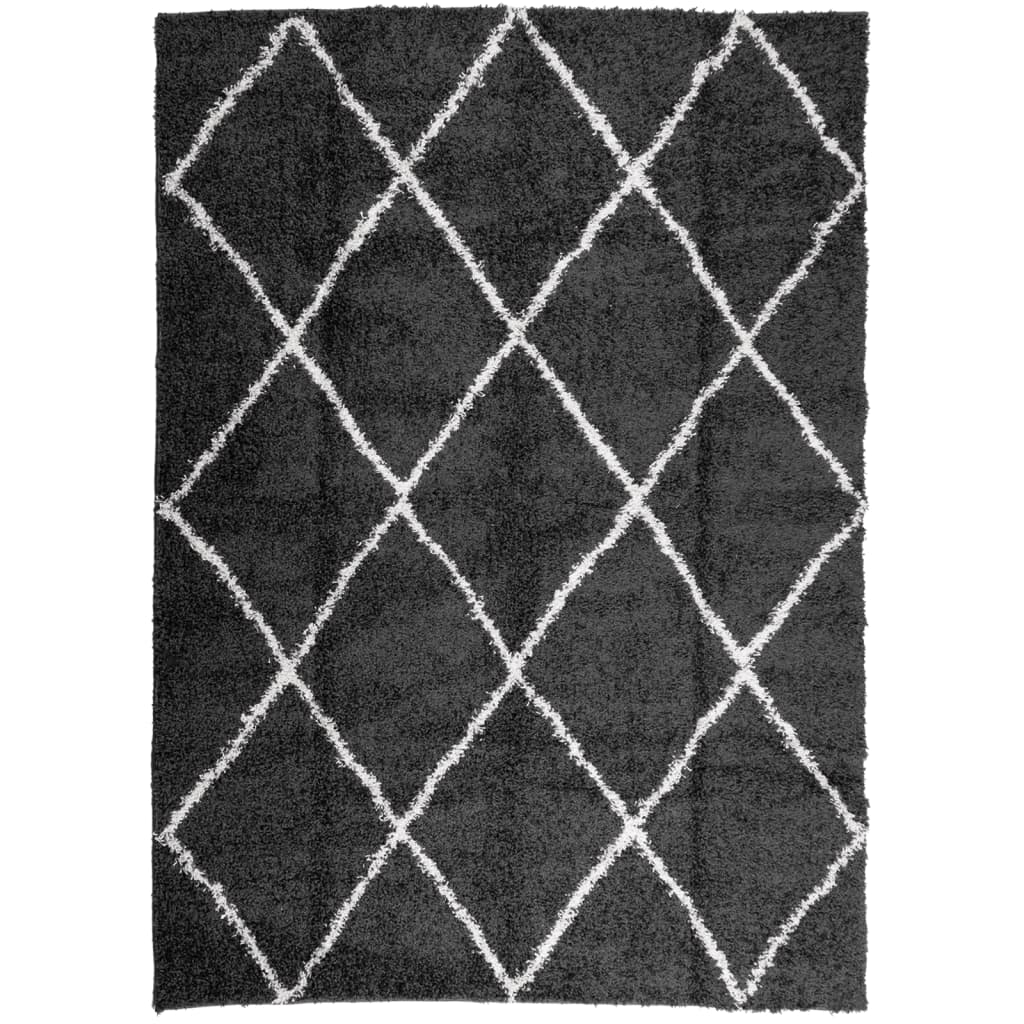 Modern Long Hair Carpet Pamplona Black and Cream 240x340cm