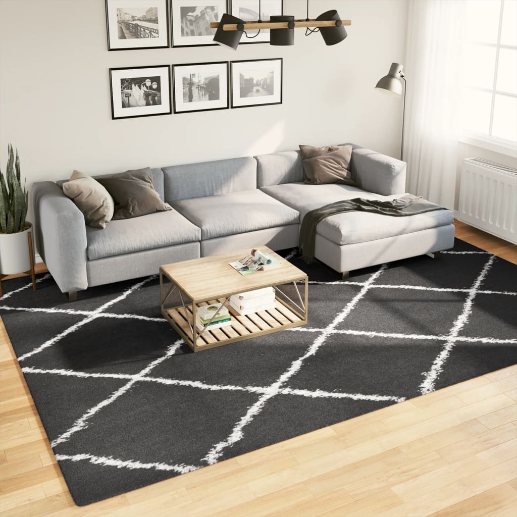 Modern Long Hair Carpet Pamplona Black and Cream 240x340cm