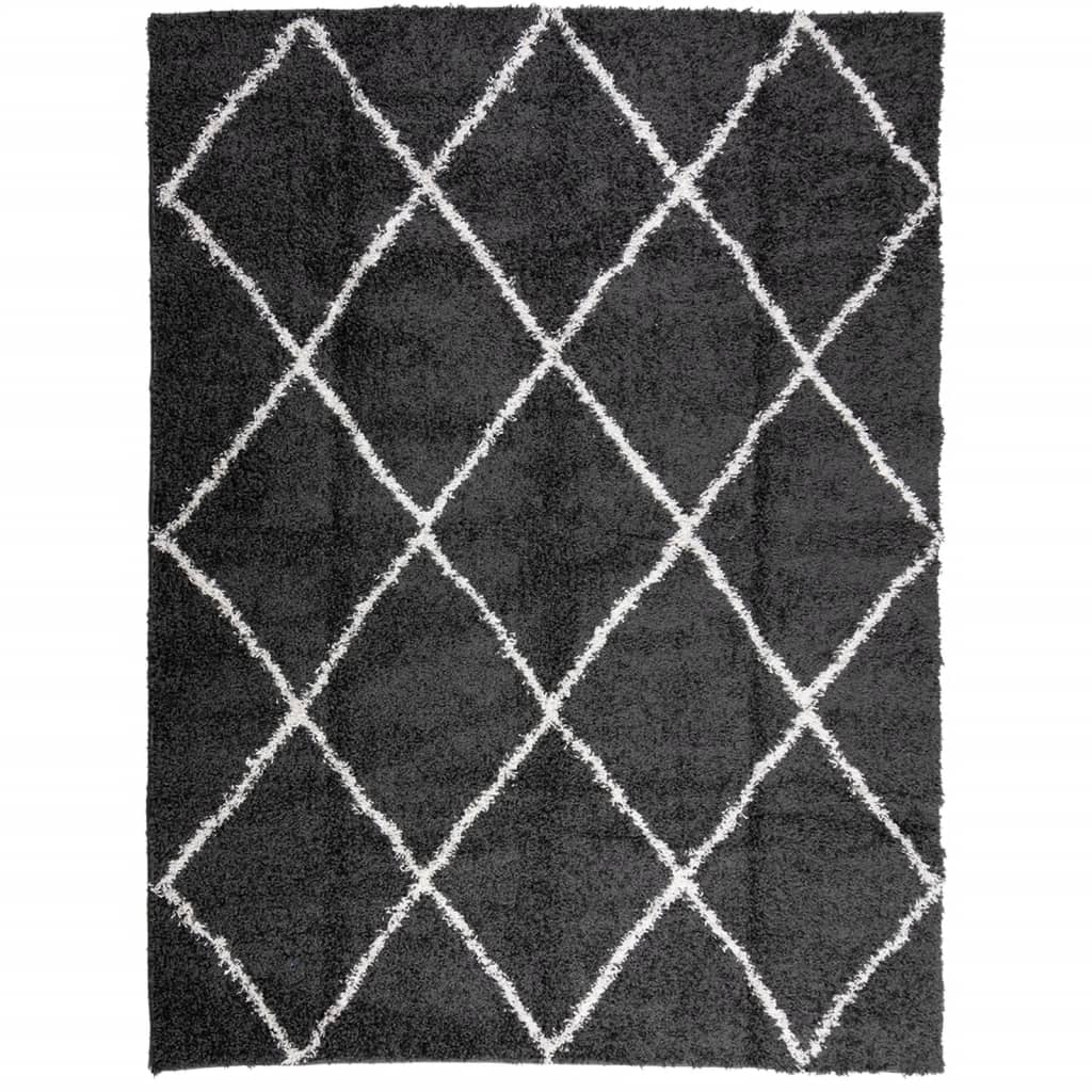 Modern Long Hair Carpet Pamplona Black and Cream 300x400cm