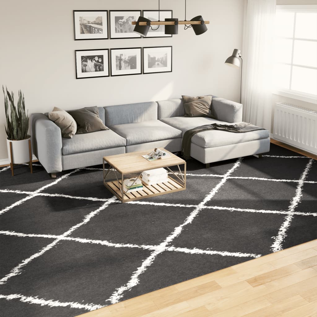 Modern Long Hair Carpet Pamplona Black and Cream 300x400cm