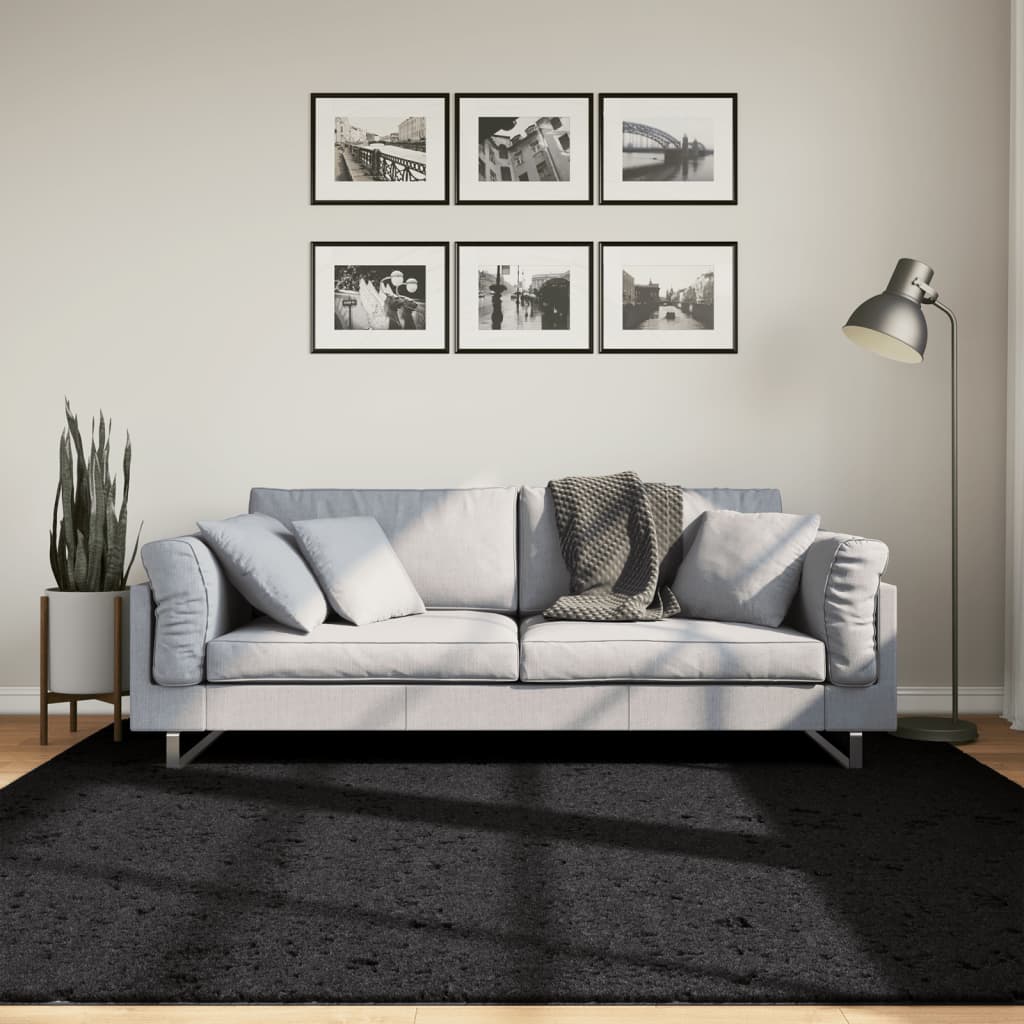 Carpet de cabelo curto preto 200x200 cm