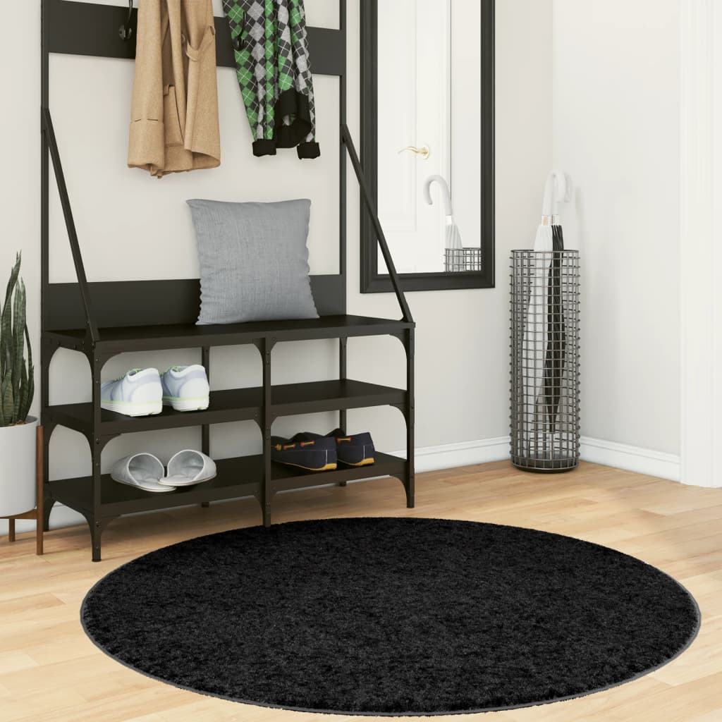 Tapis à poils ras Oviedo noir ø 120 cm v1689 Vetonek
